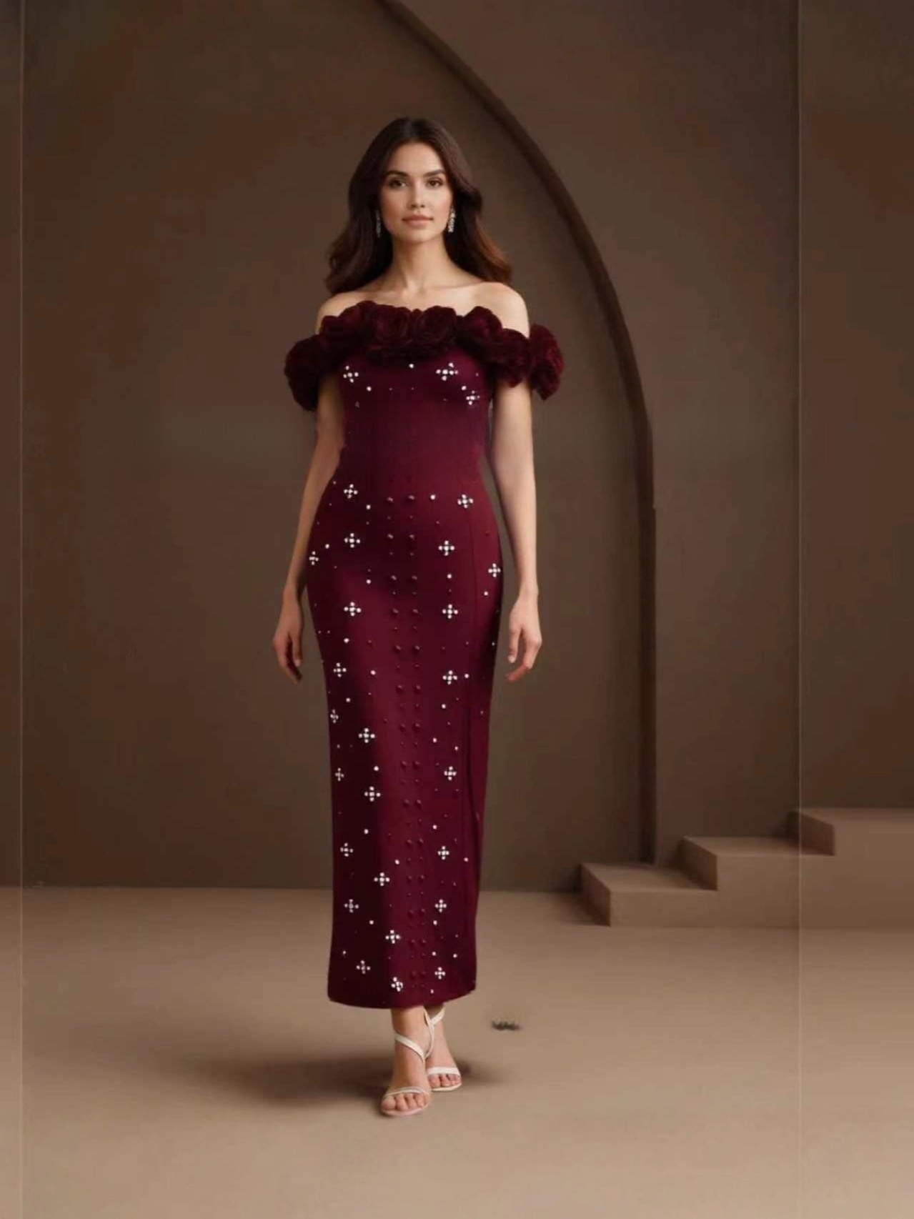 Pearl Embellished One-Shoulder Bandage Dress - Image 5