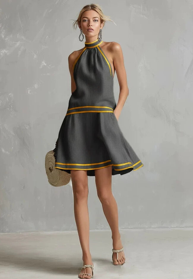 The Elodie Halter Neck Striped Trim Dress Detail – La Rose Couture Dresses & Gowns