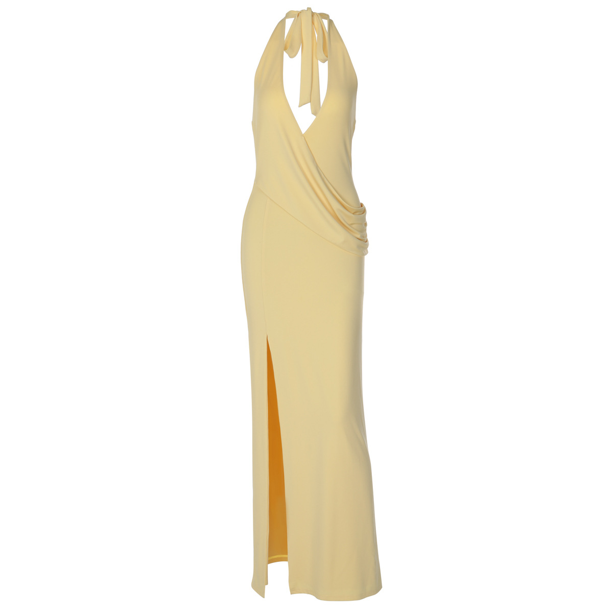 Halter Neck Deep V Backless Slit Dress - Image 3