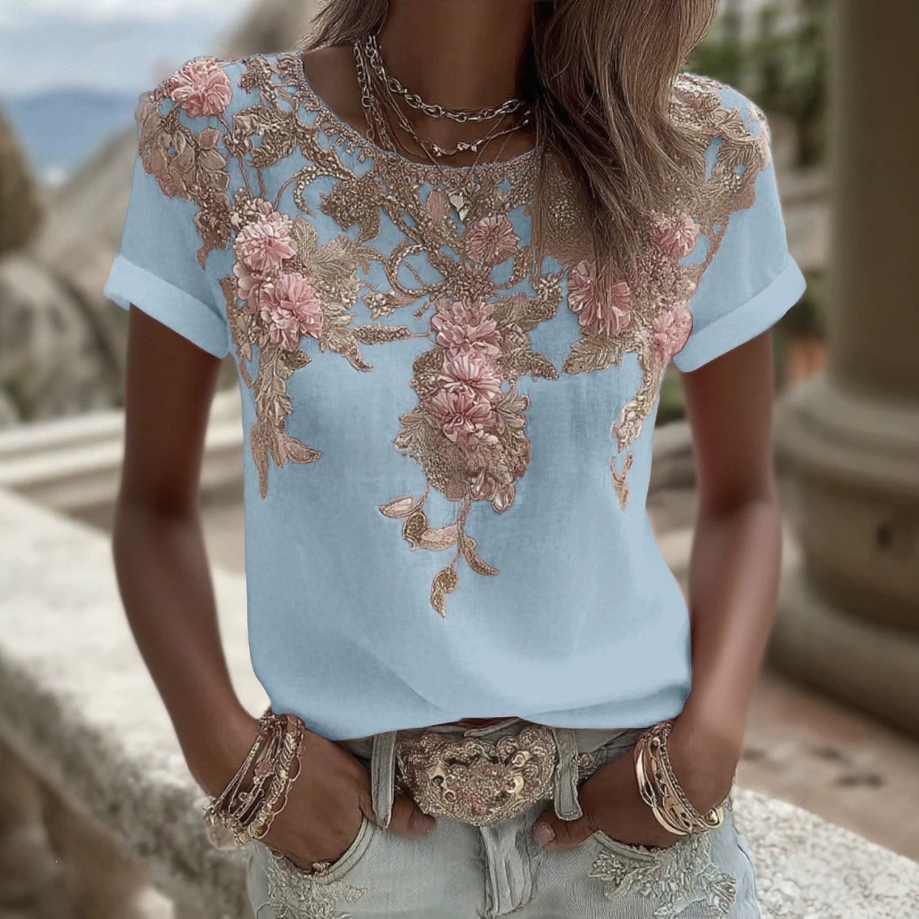 Long-Sleeved Loose Printed T-Shirt - Image 3