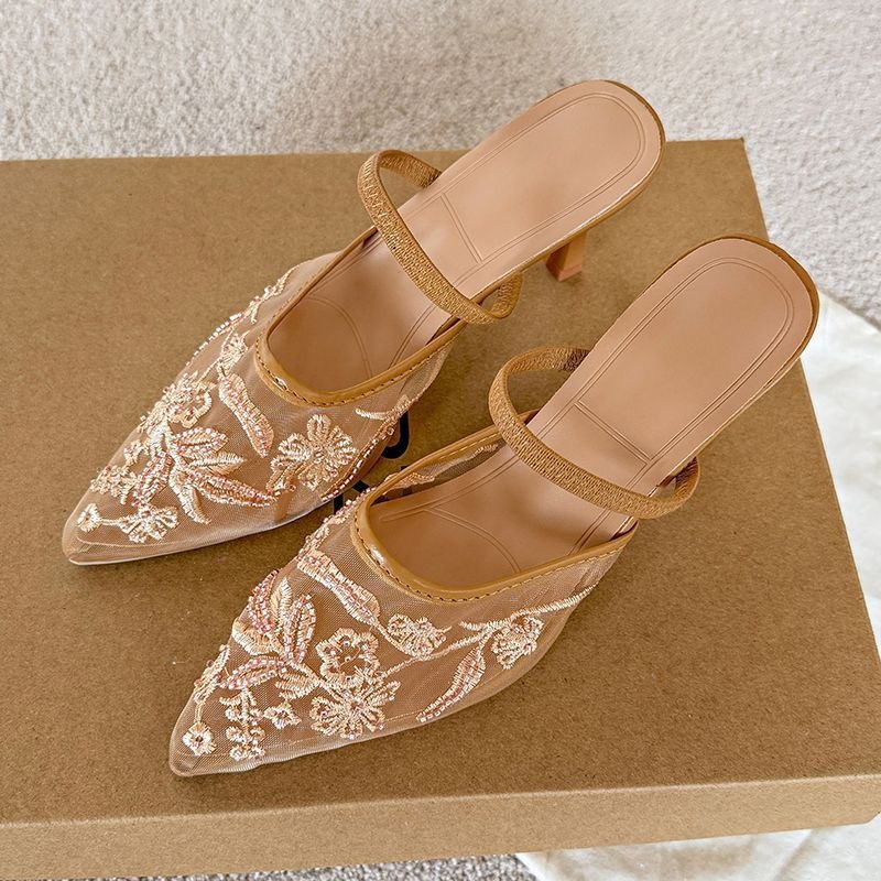 Lace Pointed Toe Mule Sandals - Image 2
