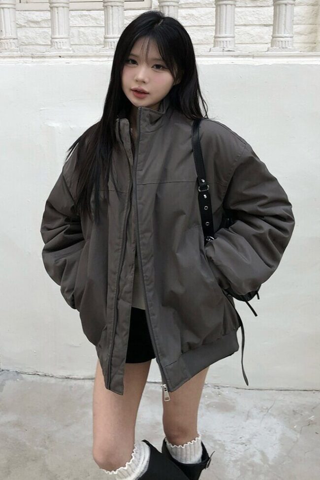 The Zoe Minimalist Stand Up Collar Pilot Sleeve Pleated Cotton Padded Jacket – La Rose Couture Coats & Jackets