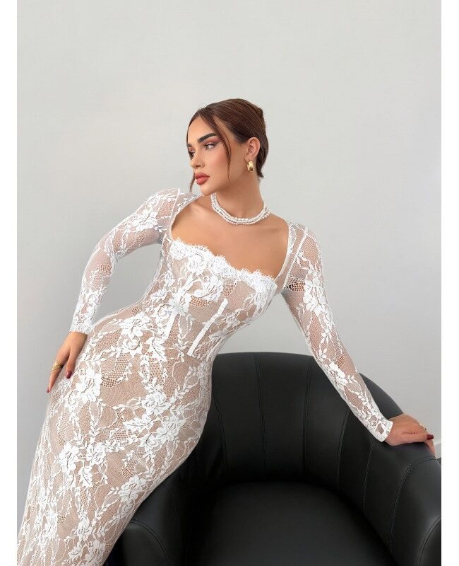 The Audrey Lace Square Neck Long Sleeve Dress Detail – La Rose Couture Dresses & Gowns