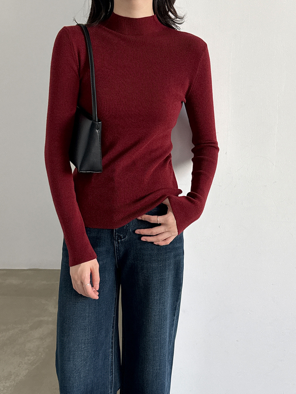 Womens Half-High Collar Knitted Sweater - Image 3