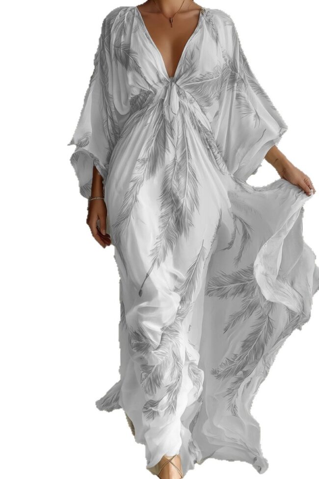 The Florine Floral Print V Neck Long Dress Detail – La Rose Couture Dresses & Gowns
