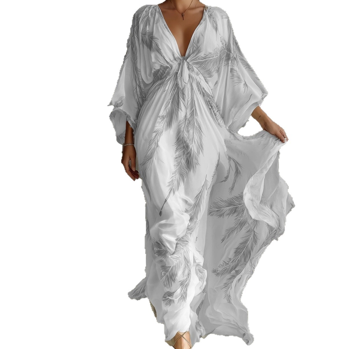 Floral Print V-Neck Long Dress - Image 5