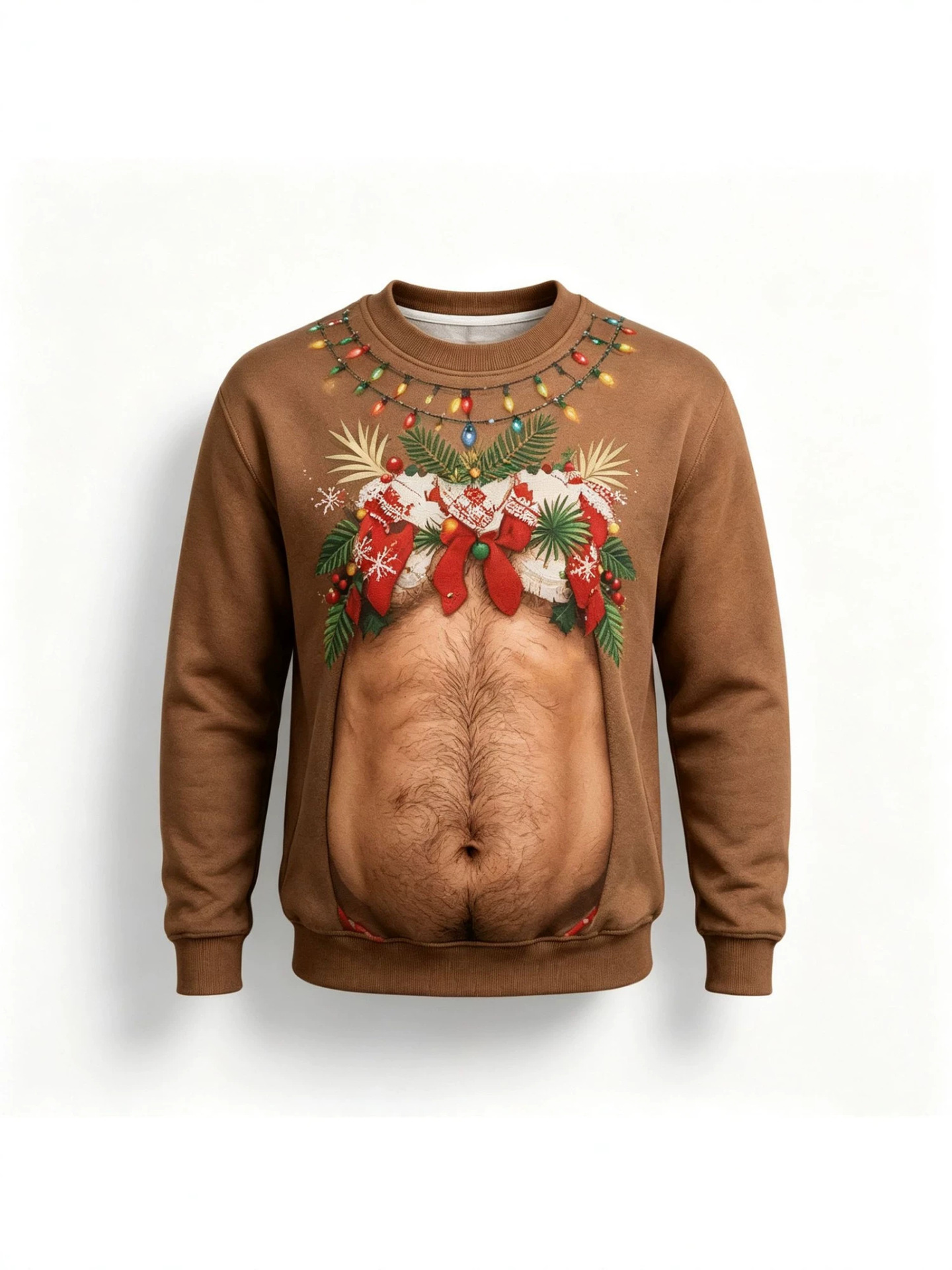 Men's 3D Printed Fake Abs Funny Crew Neck Sweatshirt Novelty Christmas Loose Top - Image 3