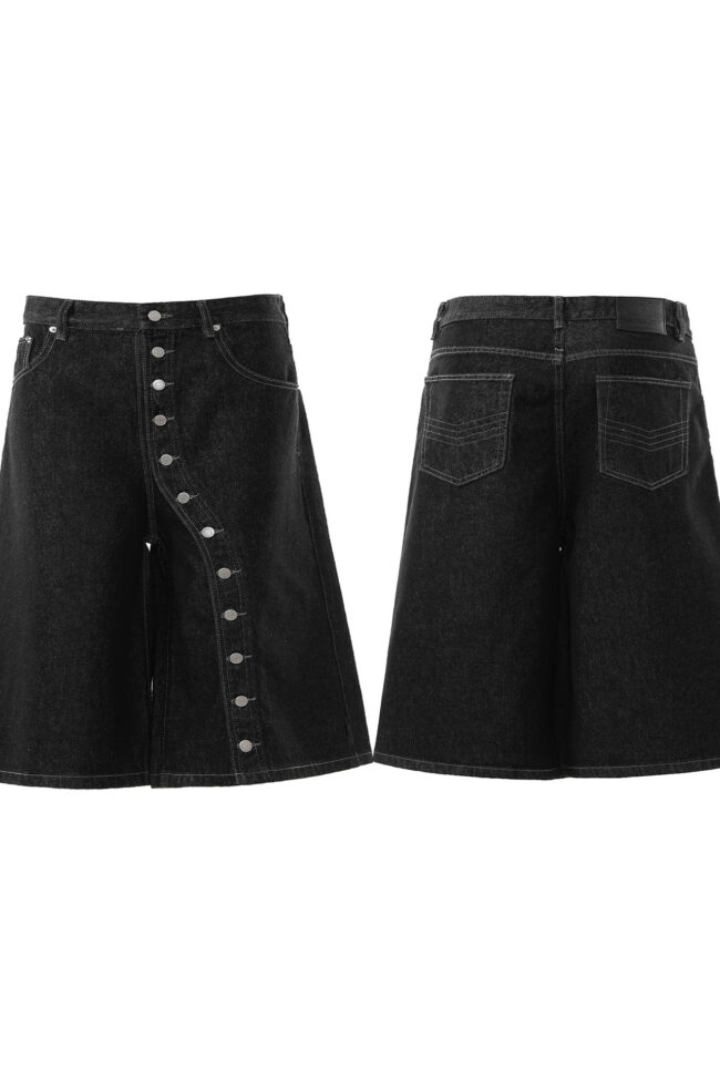 The Valentine Retro Button Down Denim Cropped Pants Detail – La Rose Couture Trousers & Skirts