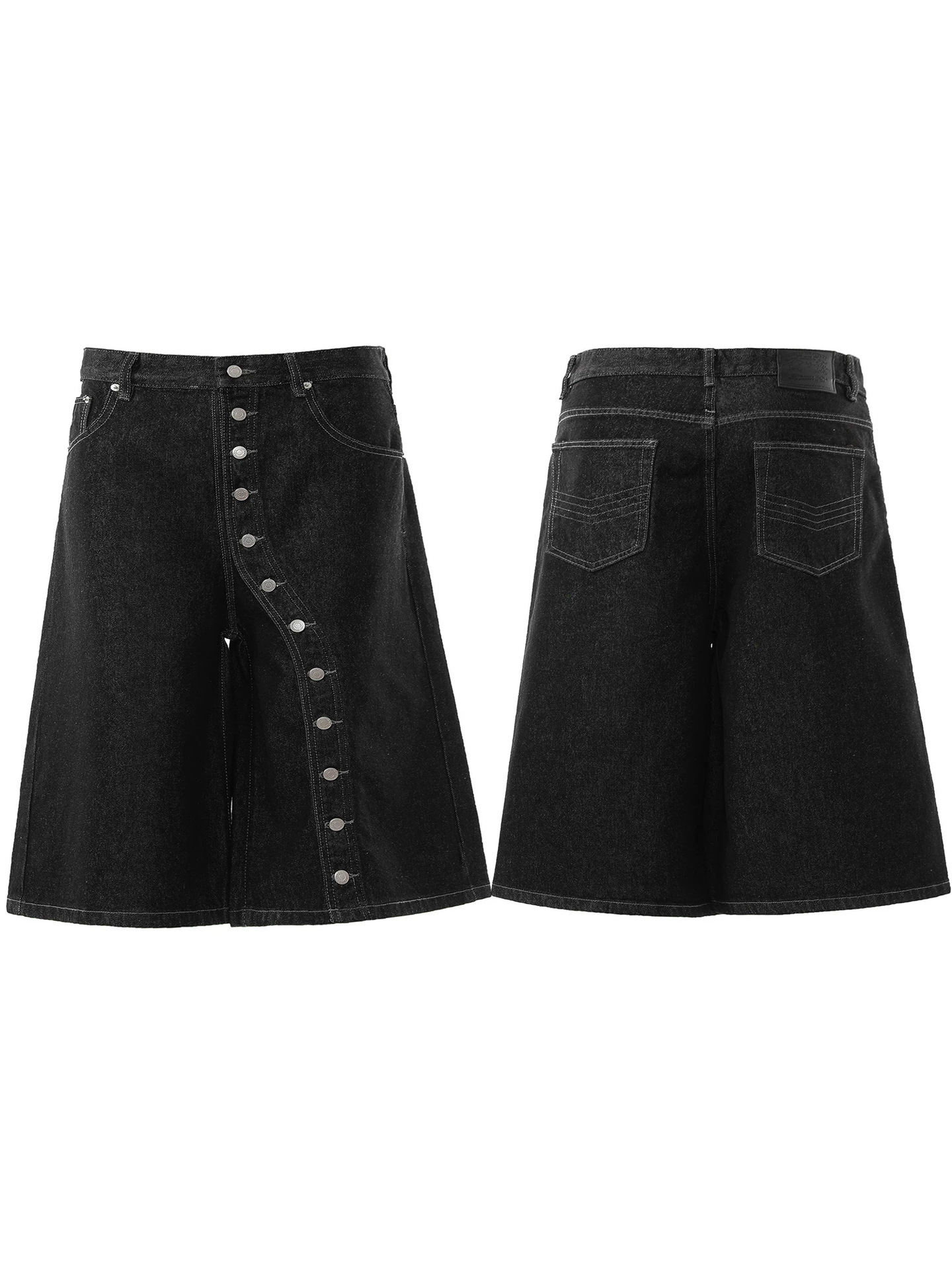 Womens Retro Button-Down Denim Cropped Pants - Image 2