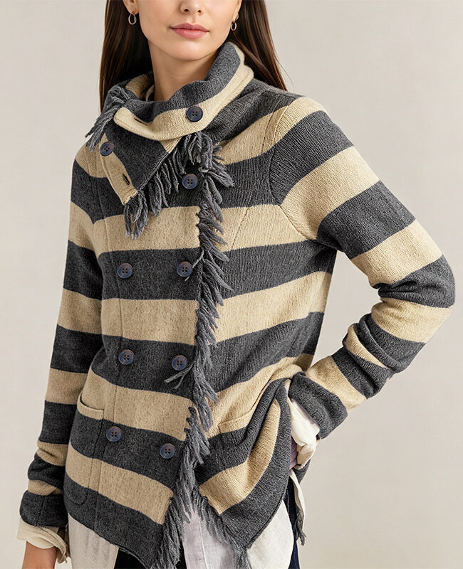 The Juliette Turtleneck Sweater Autumn and Winter Striped Loose Detail – La Rose Couture Tops & Blouses