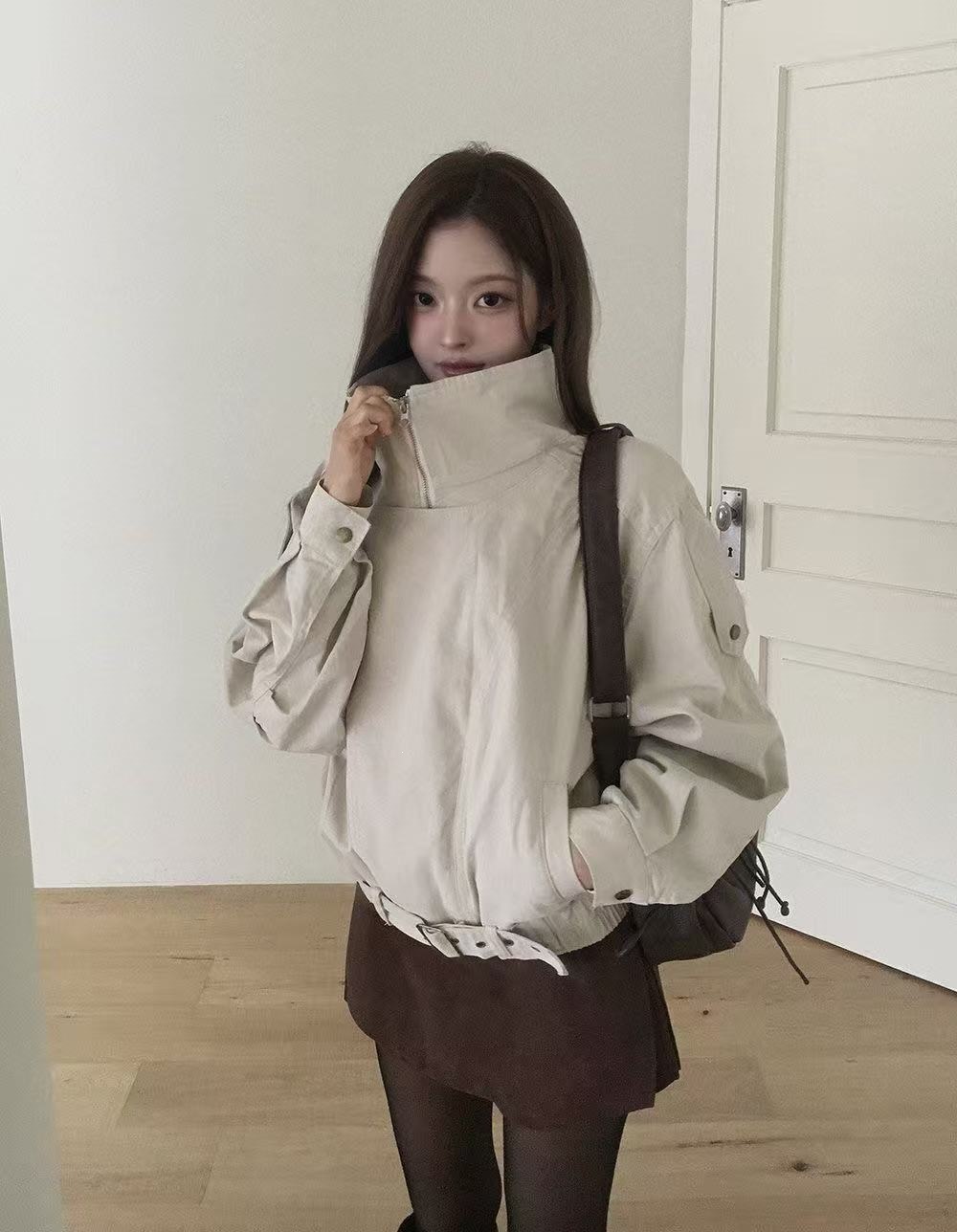 Stand Collar Relaxed Fit Woven Jacket - Image 2