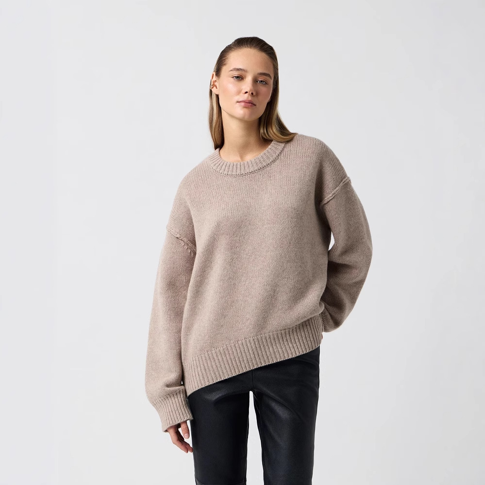 Womens Round Neck Solid Color Loose Pullover Sweater