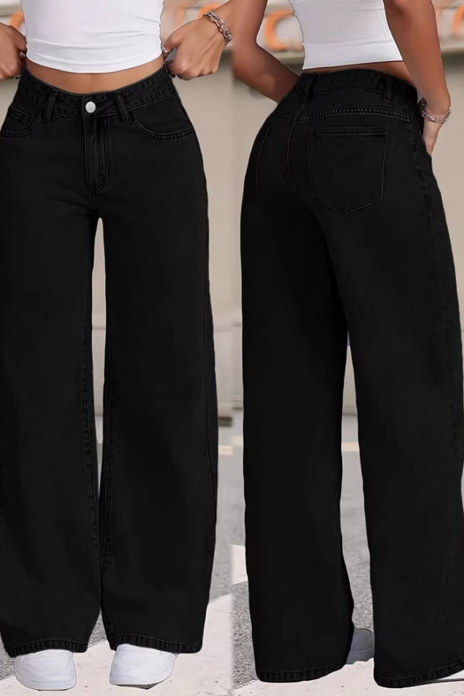 The Helene High Waisted Retro Straight Leg Denim Pants – La Rose Couture Trousers & Skirts