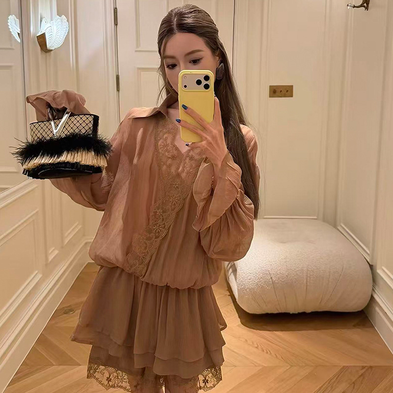 Korean Style Lace Patchwork Shirt Dress - Image 5
