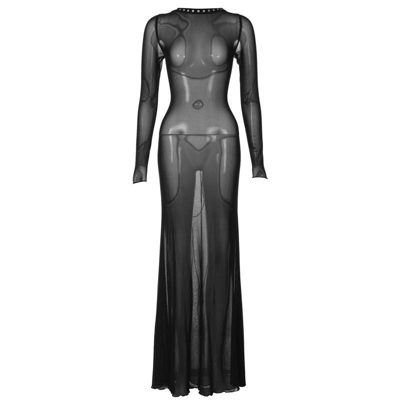 Sexy Mesh Backless Long Sleeve Dress - Image 2