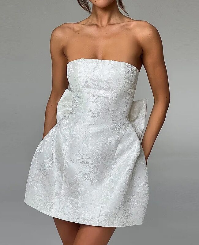 The Rosalie Bow Detail Jacquard Tube Dress Detail – La Rose Couture Dresses & Gowns