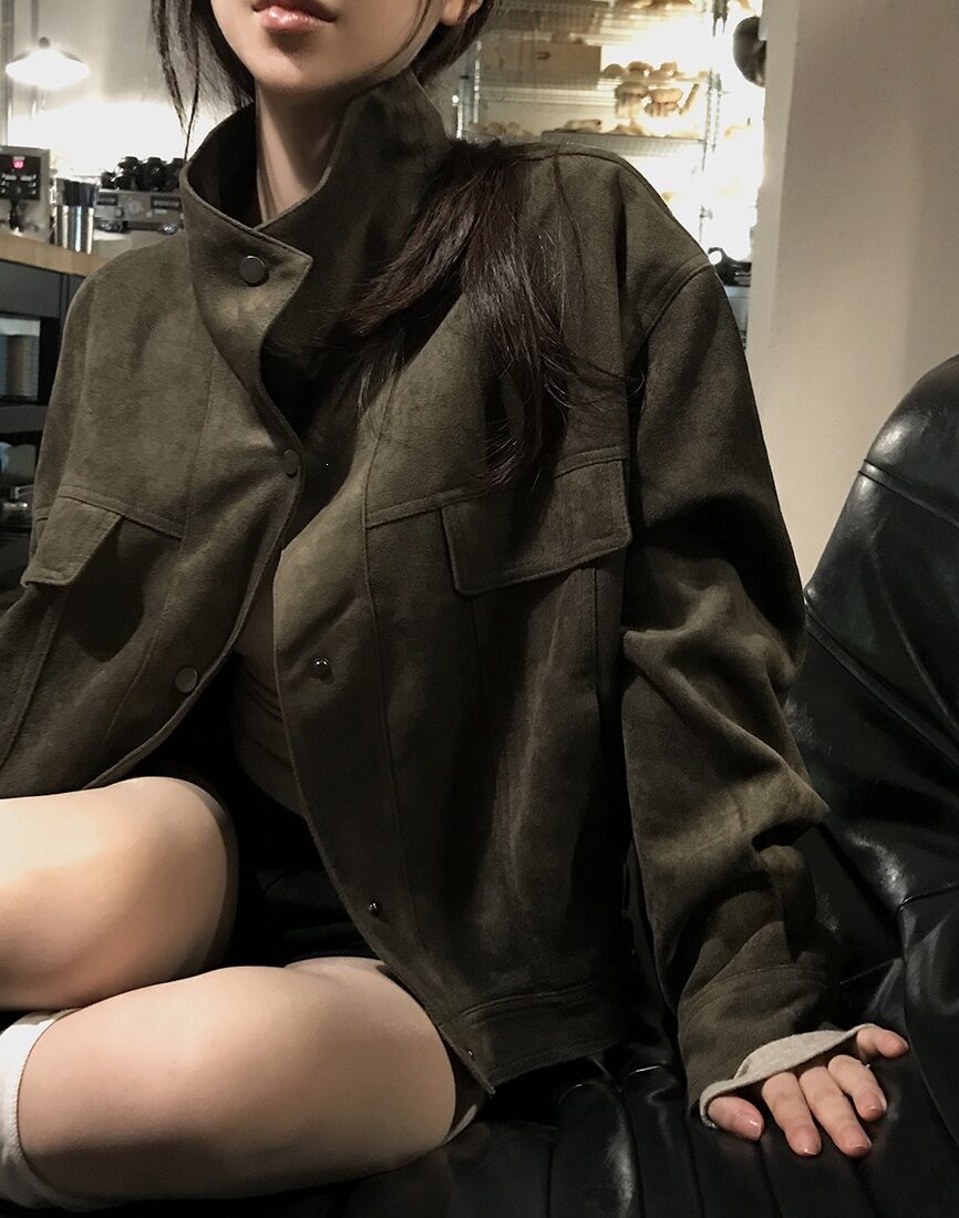 stand-collar loose jacket short coat for women