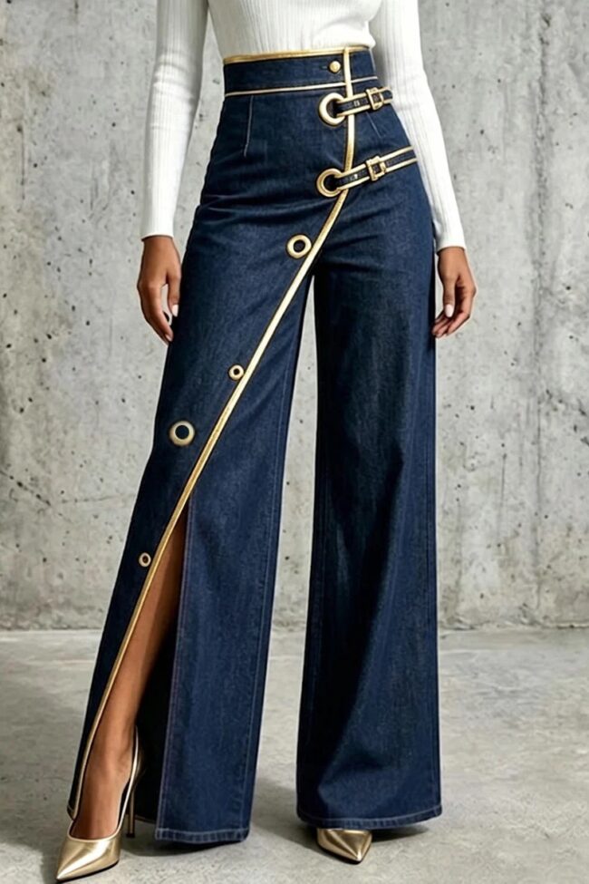Straight Leg Denim Pants – La Rose Couture Trousers & Skirts