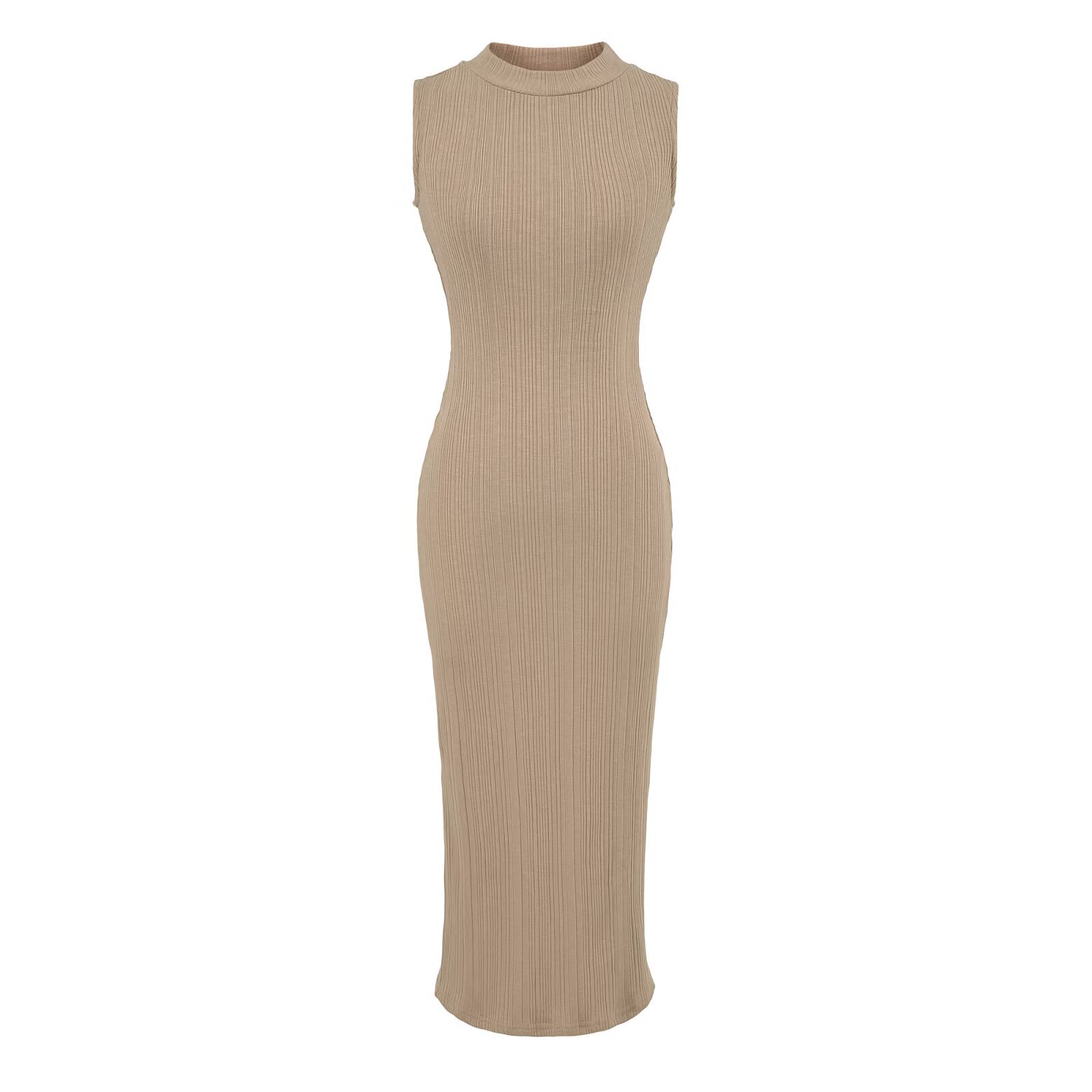 Small round neck elastic slim-fit waist slit dress for women - Image 5