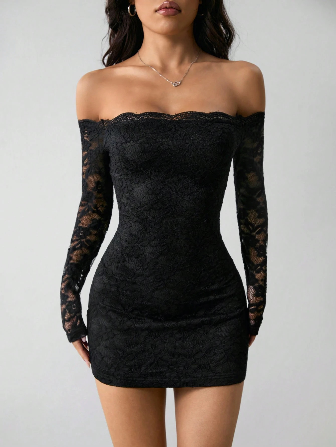 Lace Off-Shoulder Long Sleeve Dress - Image 5