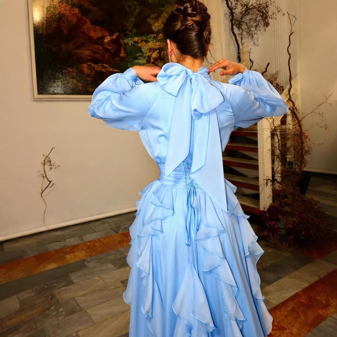 Womens Pleated Chiffon Dress - Image 2