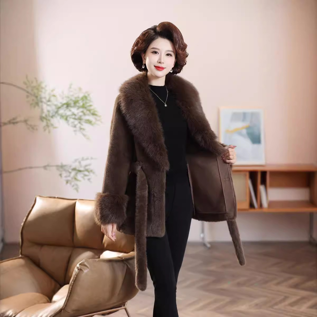 Womens Faux Fur Collar Jacket - Image 2