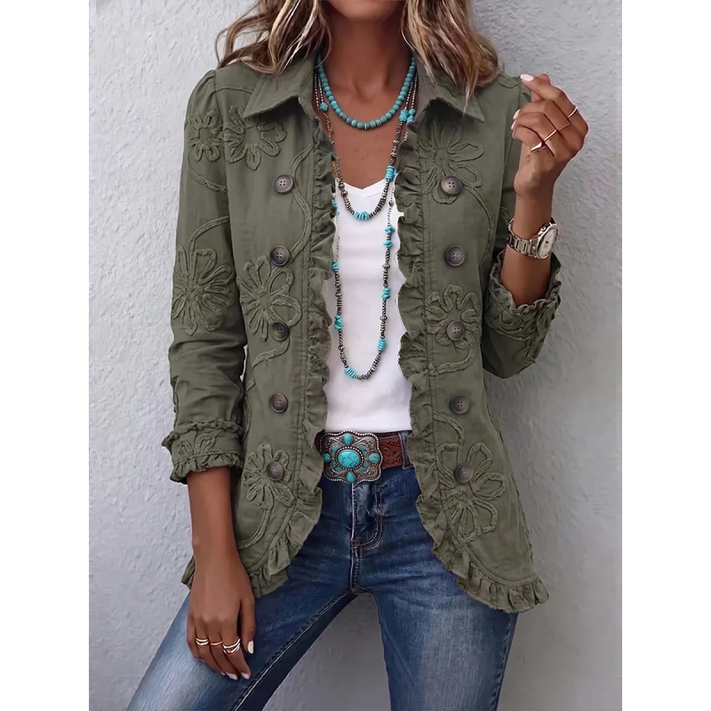 Womens Ruffled Long Sleeve Cardigan - Image 4