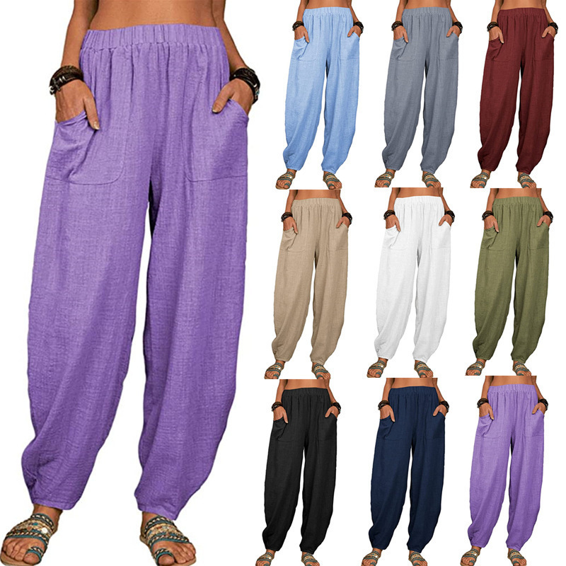 Womens Loose Fit Cotton Harem Pants