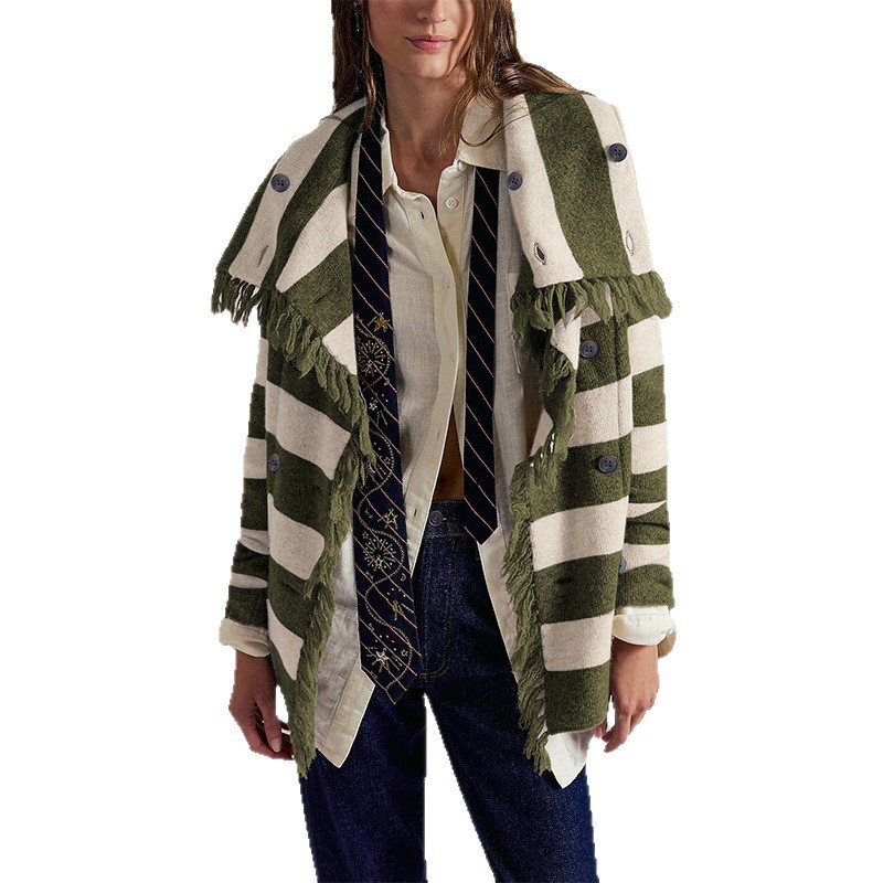 Women's Turtleneck Sweater Sweater Autumn and Winter Striped Loose - Image 4