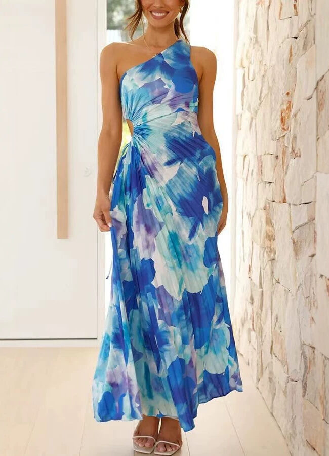 The Rosalie Elegant One Shoulder Pleated Long Dress Detail – La Rose Couture Dresses & Gowns