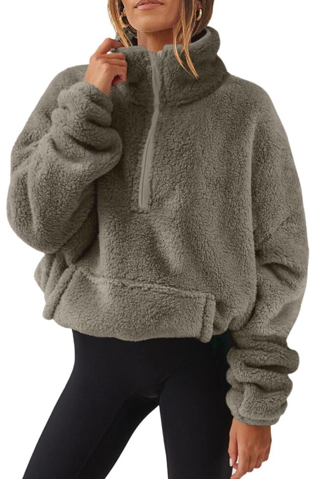 The Clemence Plush Fleece Half Zip Stand Up Collar Sweatshirt Detail – La Rose Couture Tops & Blouses