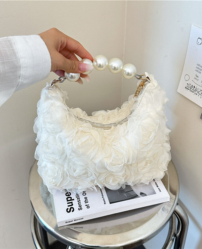 The Zoe Elegant Lace Rose Pearl Handbag – La Rose Couture Handbags & Clutches