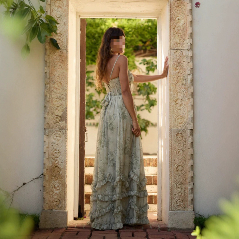 French Style Floral Halter Neck Dress - Image 5