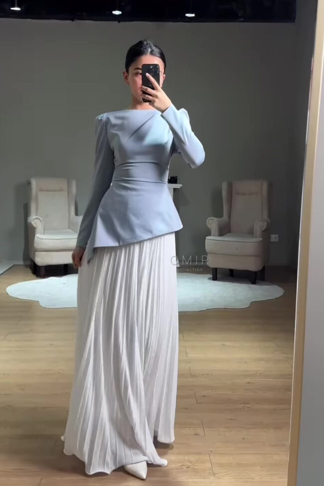 The Iris Elegant Long Sleeve Color Block Two Piece Dress – La Rose Couture Dresses & Gowns