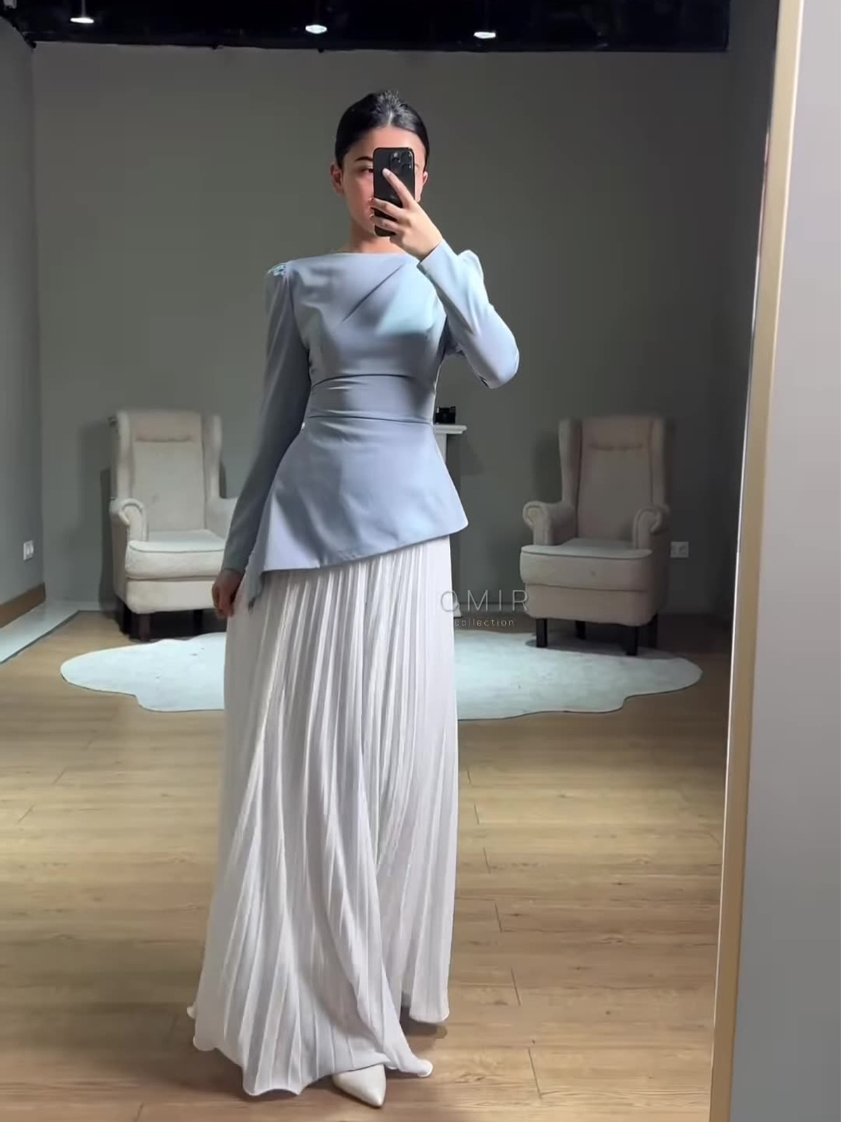 Elegant Long-Sleeve Color Block Two-Piece Dress for Women