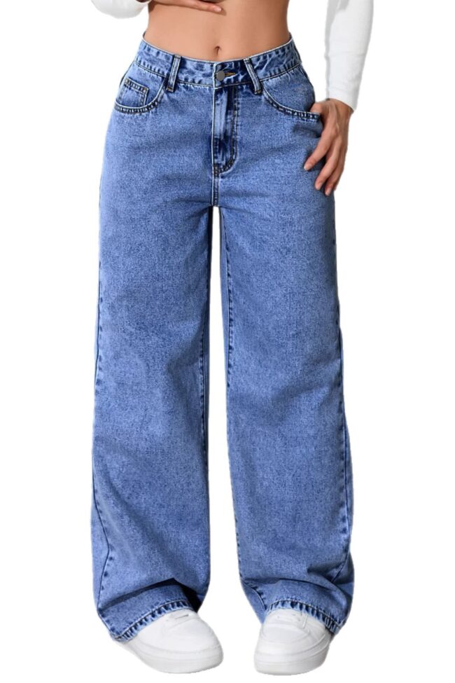 The Helene High Waisted Retro Straight Leg Denim Pants Detail – La Rose Couture Trousers & Skirts