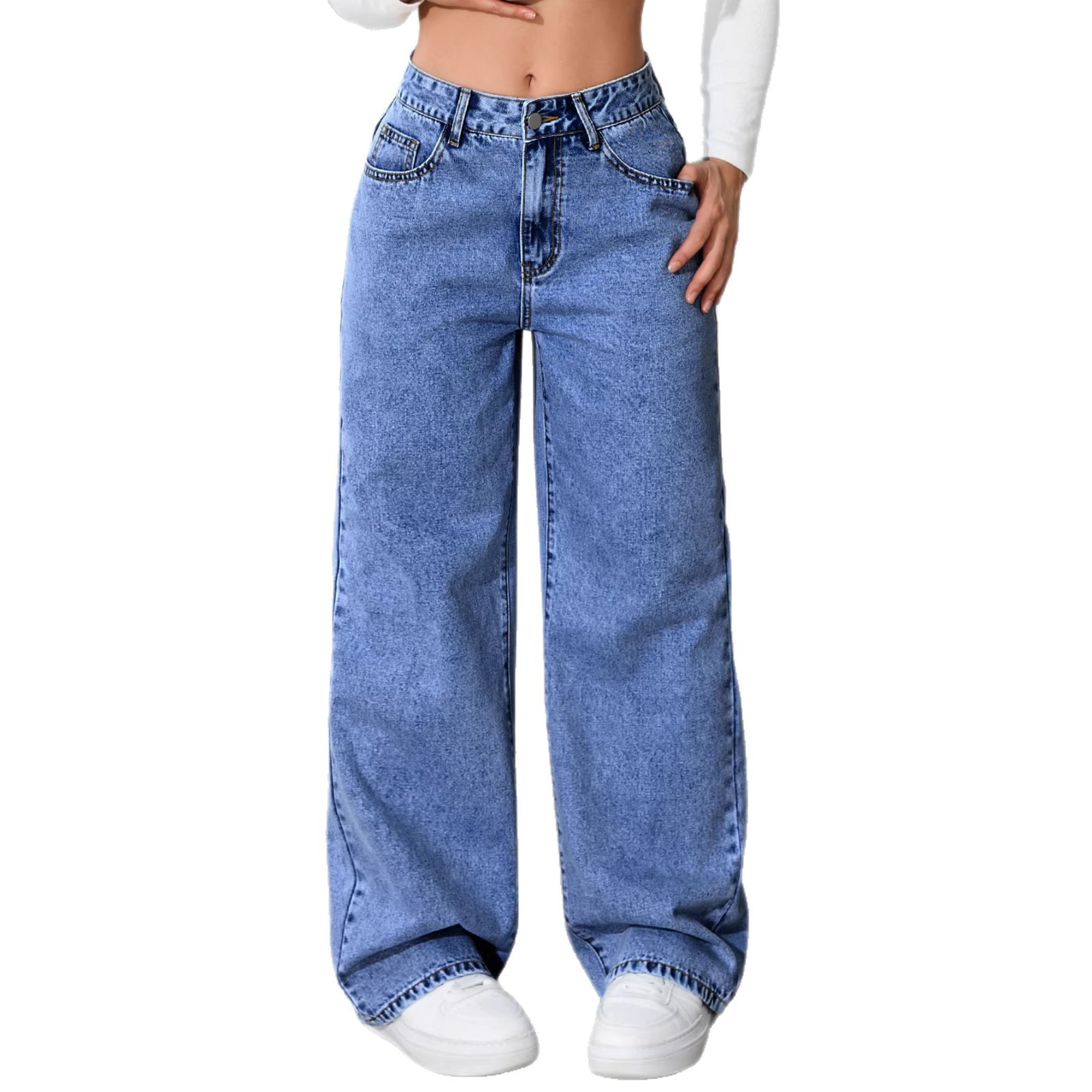 Women's High Waisted Retro Straight Leg Denim Pants - Image 4