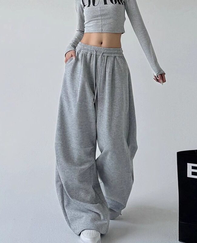 The Delphine Straight Loose Fleece Lined Drawstring Casual Pants – La Rose Couture Trousers & Skirts