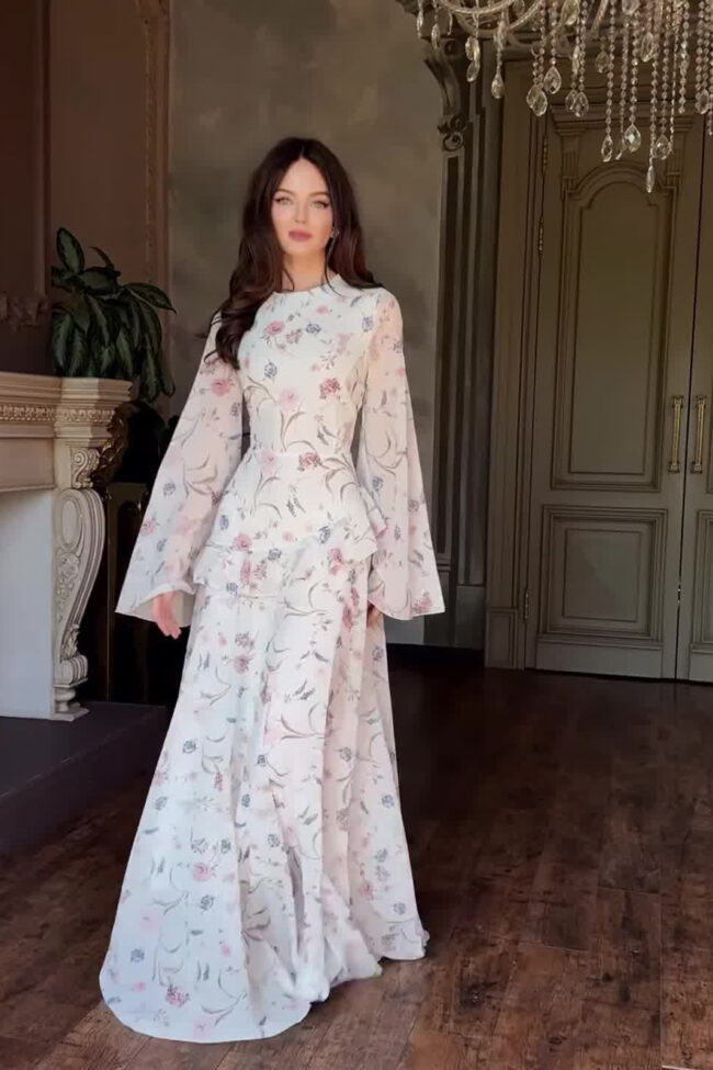 The Astrid Floral Print Long Sleeve Dress Detail – La Rose Couture Dresses & Gowns