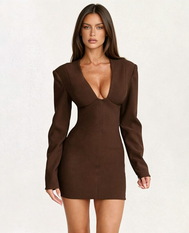 The Adrienne V Neck Long Sleeve Slim Dress – La Rose Couture Dresses & Gowns
