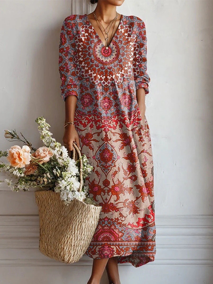 Printed V-Neck Women's Dress - Image 2