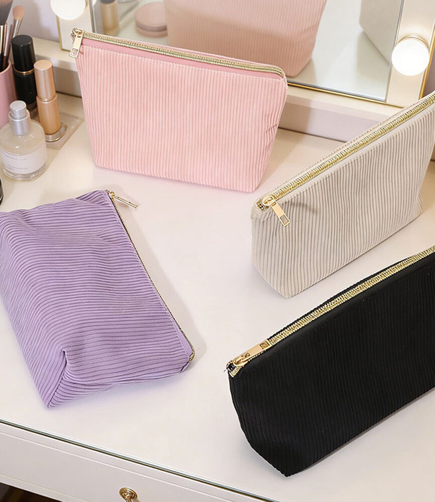 Large Capacity Corduroy Clutch Makeup Pouch for Women