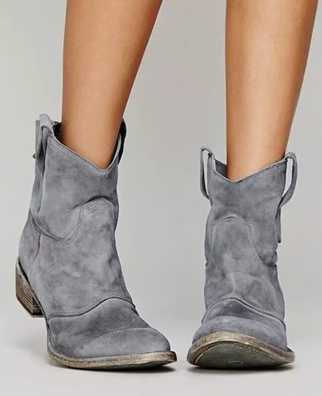 The Beatrice Suede Low Heel Round Toe Ankle Boots – La Rose Couture Shoes & Footwear