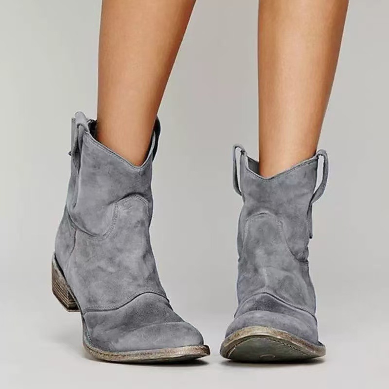 Women's Suede Low-Heel Round-Toe Ankle Boots