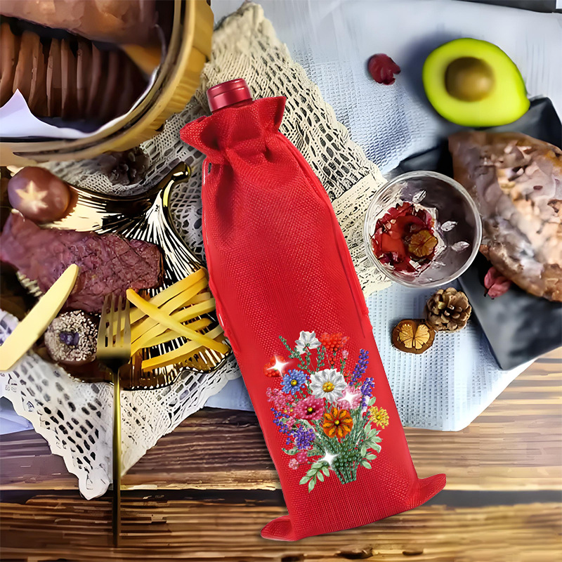 DIY Diamond Painting Christmas Linen Wine Gift Bag - Image 2