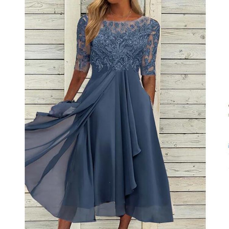 Elegant Chiffon Lace Spliced Dress - Image 5