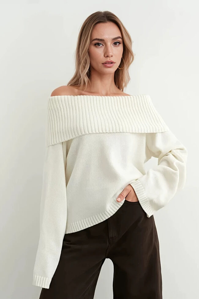 The Margot Off Shoulder Knitted Pullover Sweater Detail – La Rose Couture Tops & Blouses