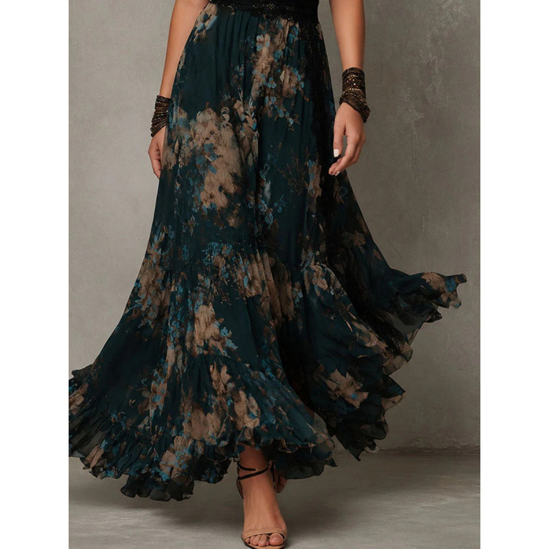 Floral Lace V-Neck Flutter Sleeve Chiffon Dress - Image 2