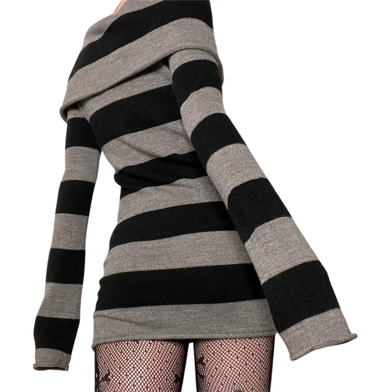 Striped Off-Shoulder Knitted Sweater Dress - Image 5