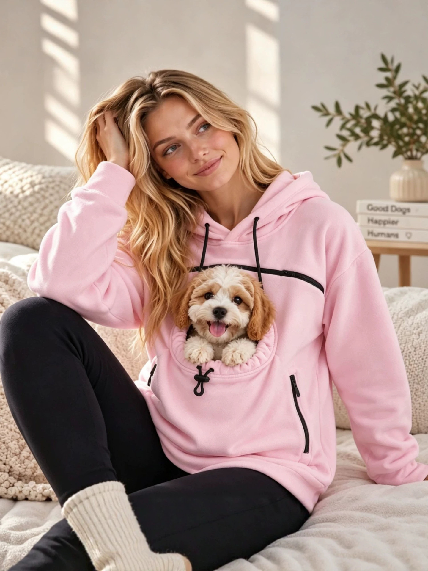 Couple Lamb Cashmere Pet Pocket Hooded Sweatshirt - Image 3